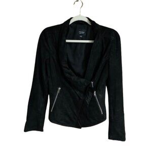 Lamarque Suede Fitted Cowl Neck‎ Women's X-Small Black Leather Jacket GUC